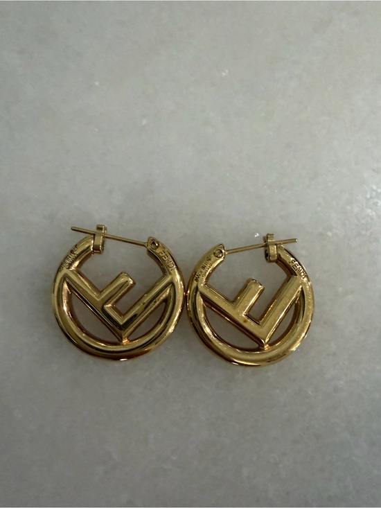 Fendi Jewelry - Fendi Gold FF Logo Round Hoop Earrings